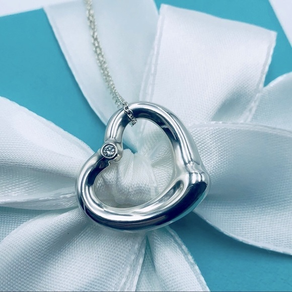 Tiffany & Co. DIAMOND MEDIUM Open Heart Necklace with PACKAGING - Picture 1 of 12